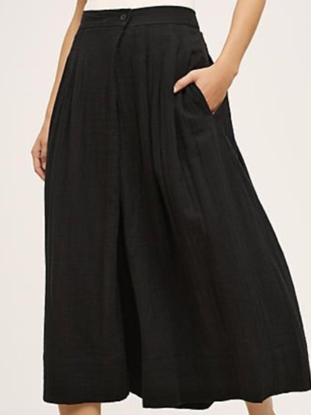 Floreat Black Cotton Gauze High Waist Flowy Wide Leg Crop Pants
